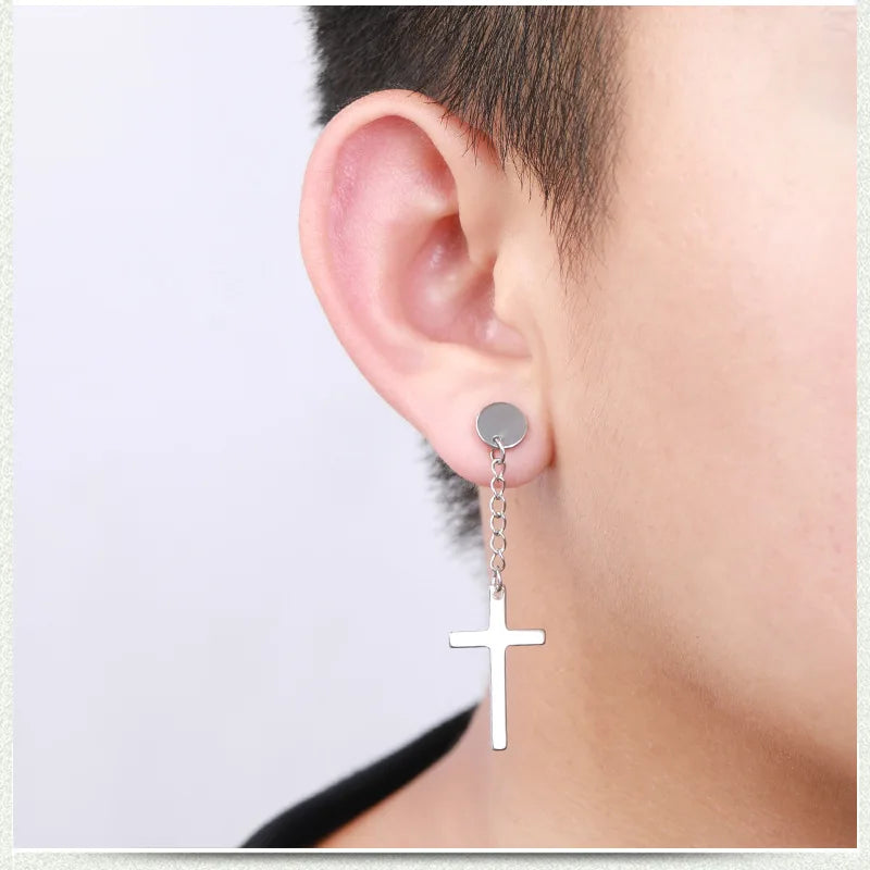 1 Pair/4 Pairs Surgical Steel Cross Drop Dangle Studs Earrings for Men Women Stainless Steel Hoop Earrings Piercing Jewelry
