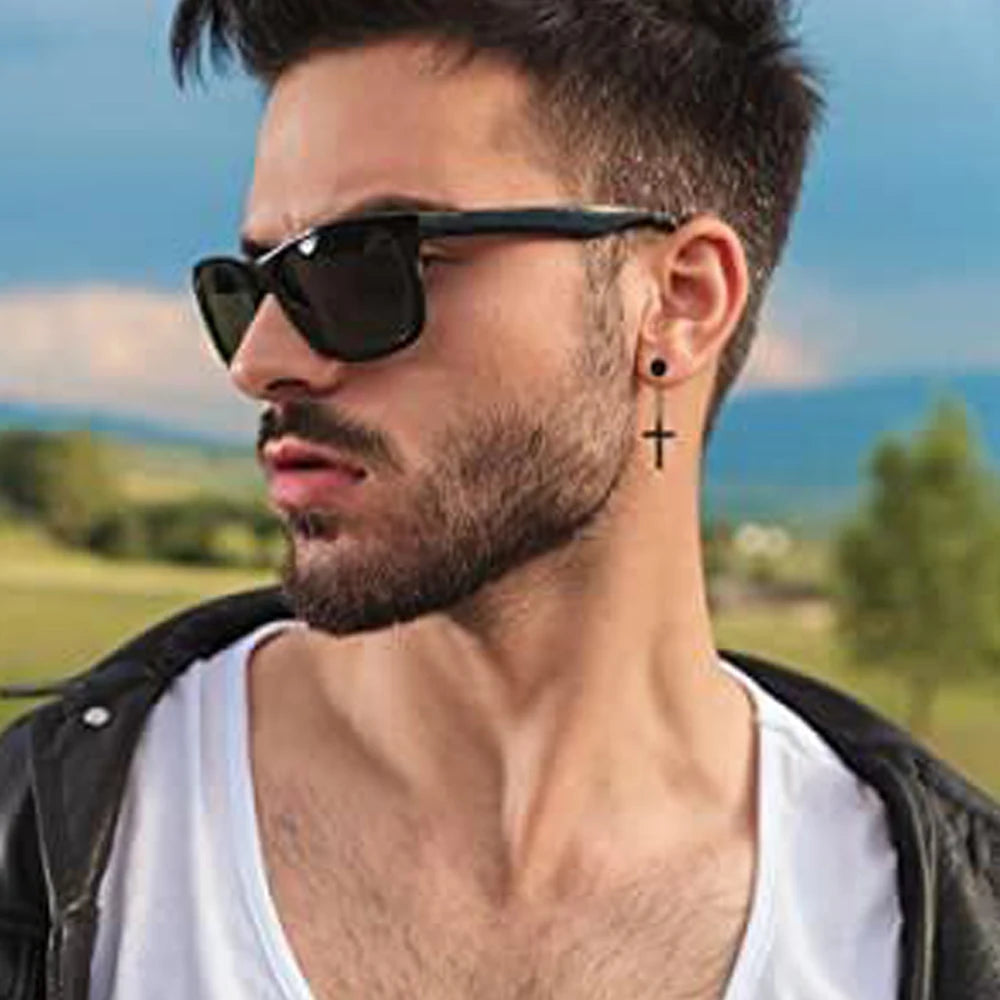 1 Pair/4 Pairs Surgical Steel Cross Drop Dangle Studs Earrings for Men Women Stainless Steel Hoop Earrings Piercing Jewelry