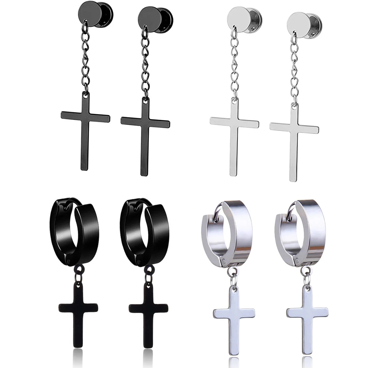 1 Pair/4 Pairs Surgical Steel Cross Drop Dangle Studs Earrings for Men Women Stainless Steel Hoop Earrings Piercing Jewelry