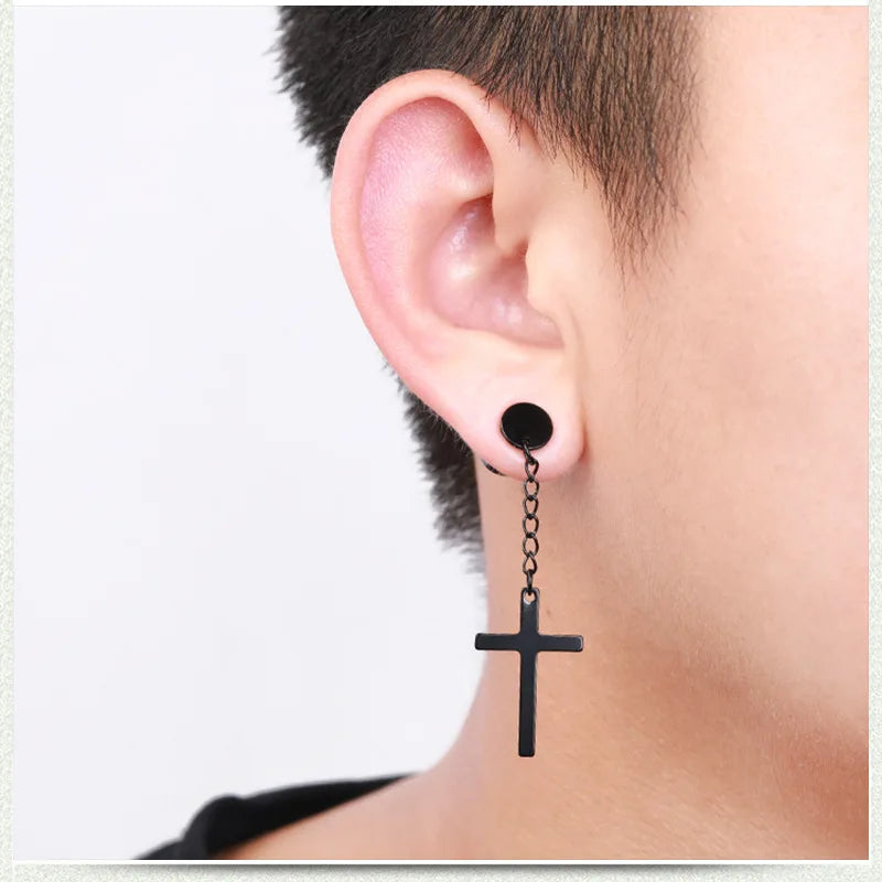 1 Pair/4 Pairs Surgical Steel Cross Drop Dangle Studs Earrings for Men Women Stainless Steel Hoop Earrings Piercing Jewelry