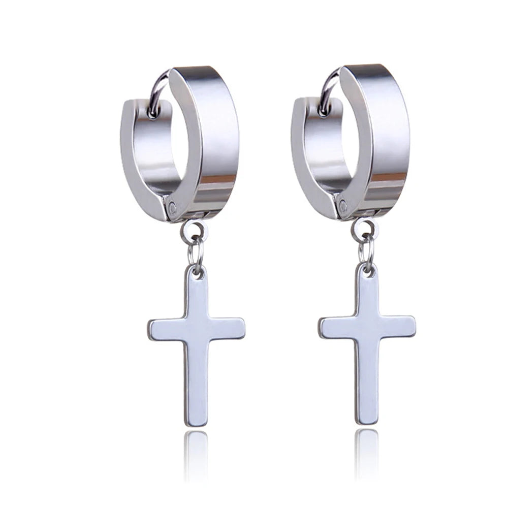 1 Pair/4 Pairs Surgical Steel Cross Drop Dangle Studs Earrings for Men Women Stainless Steel Hoop Earrings Piercing Jewelry