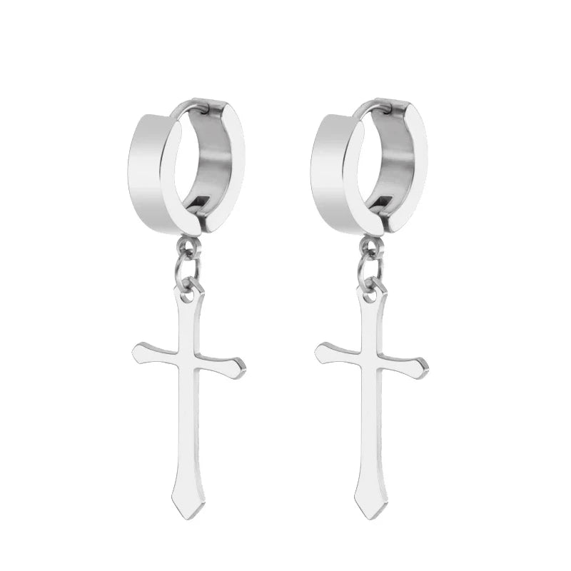 1 Pair/4 Pairs Surgical Steel Cross Drop Dangle Studs Earrings for Men Women Stainless Steel Hoop Earrings Piercing Jewelry