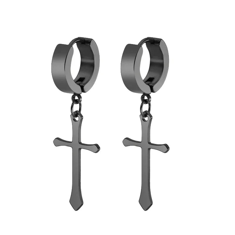 1 Pair/4 Pairs Surgical Steel Cross Drop Dangle Studs Earrings for Men Women Stainless Steel Hoop Earrings Piercing Jewelry