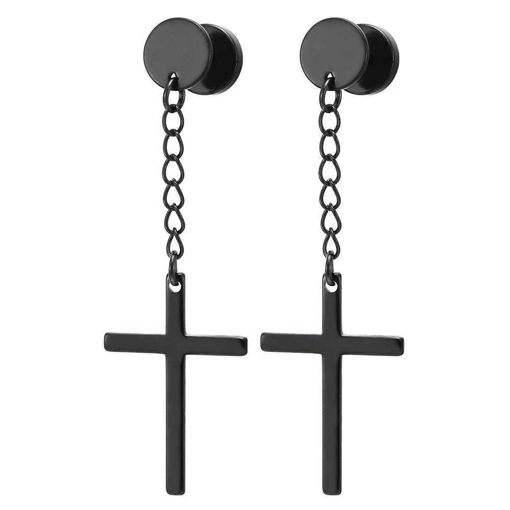 1 Pair/4 Pairs Surgical Steel Cross Drop Dangle Studs Earrings for Men Women Stainless Steel Hoop Earrings Piercing Jewelry