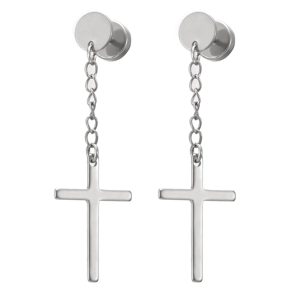 1 Pair/4 Pairs Surgical Steel Cross Drop Dangle Studs Earrings for Men Women Stainless Steel Hoop Earrings Piercing Jewelry