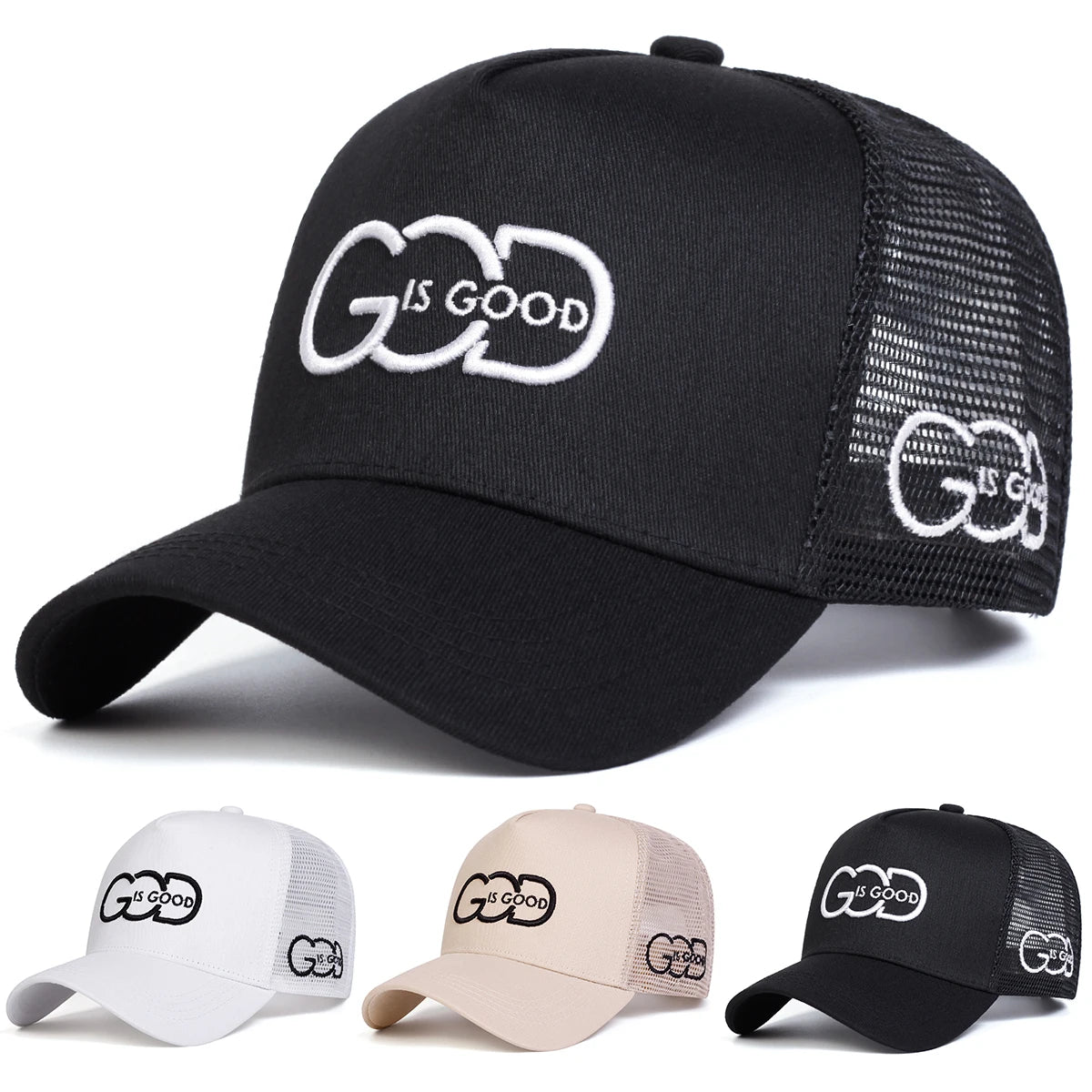 God Is Good™ Embroidered Trucker Hat – Adjustable Faith Baseball Cap